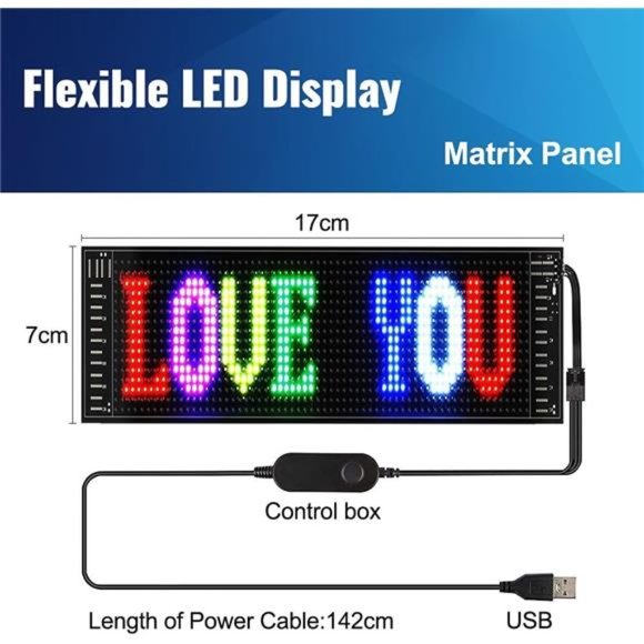 LED Sign for Car, 7''x3'' Flexible LED Display, Programmable LED Matrix Panel, U - Picture 2 of 7